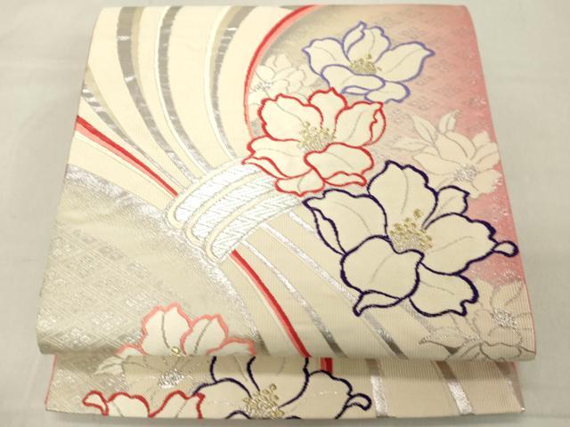 平和屋着物◎六通柄袋帯　唐織　束ね熨斗花文　金銀糸　正絹　逸品　DABA5376cd