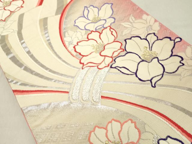 平和屋着物◎六通柄袋帯　唐織　束ね熨斗花文　金銀糸　正絹　逸品　DABA5376cd
