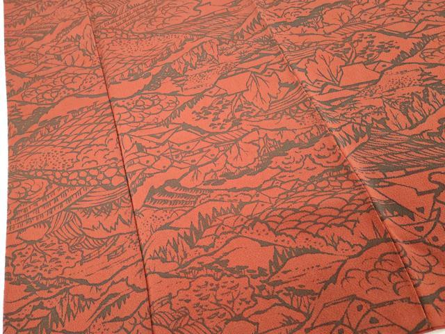 平和屋着物■上質な小紋　風景文　鬼しぼ縮緬　正絹　逸品　DABA5388cd