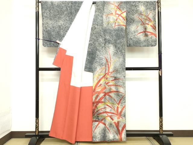 平和屋着物■訪問着　草葉文　暈し染め　正絹　逸品　DABA5415cd