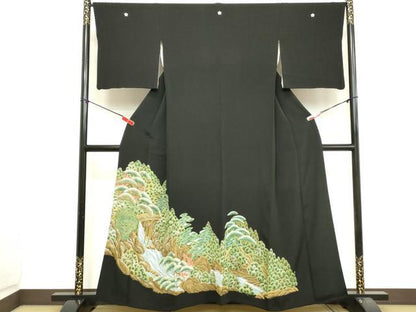 平和屋着物■豪華黒留袖　駒刺繍　浜松文　暈し染め　正絹　逸品　DABA5457cd