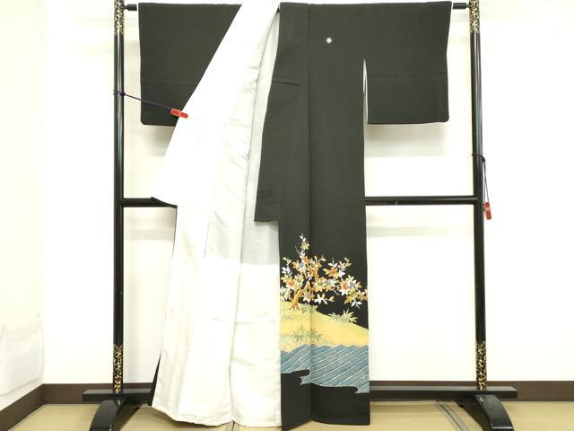 平和屋着物■豪華黒留袖　駒刺繍　枝花文　暈し染め　金彩　正絹　逸品　DABA5503cd