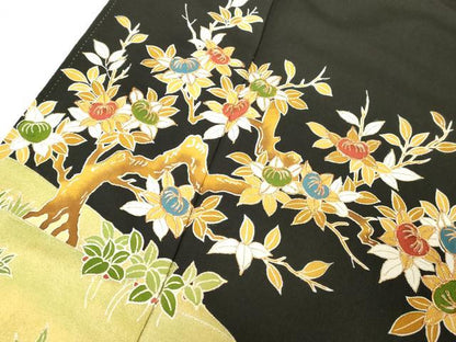 平和屋着物■豪華黒留袖　駒刺繍　枝花文　暈し染め　金彩　正絹　逸品　DABA5503cd
