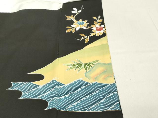 平和屋着物■豪華黒留袖　駒刺繍　枝花文　暈し染め　金彩　正絹　逸品　DABA5503cd