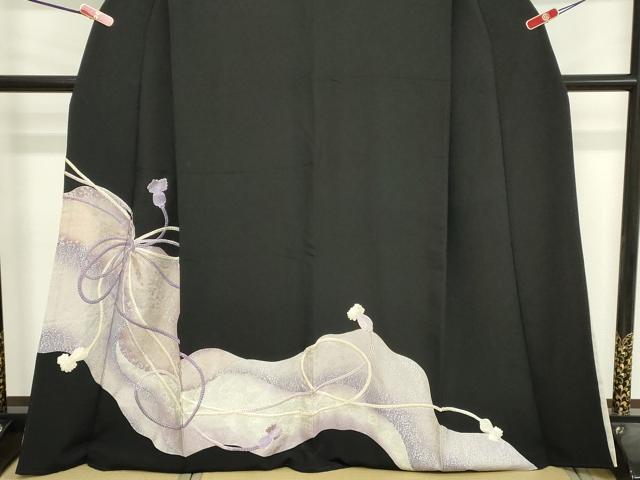 平和屋着物■豪華黒留袖　駒刺繍　結び紐文　暈し染め　銀彩　正絹　逸品　DABA5504cd