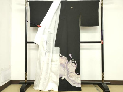 平和屋着物■豪華黒留袖　駒刺繍　結び紐文　暈し染め　銀彩　正絹　逸品　DABA5504cd