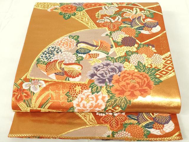 平和屋着物◎六通柄袋帯　唐織　地紙鴛鴦花文　金銀糸　正絹　逸品　DABA5523qp