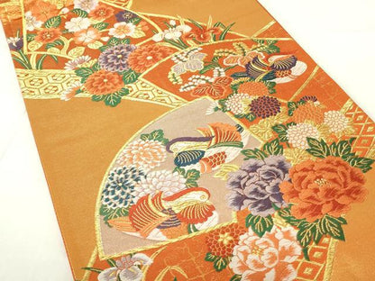 平和屋着物◎六通柄袋帯　唐織　地紙鴛鴦花文　金銀糸　正絹　逸品　DABA5523qp