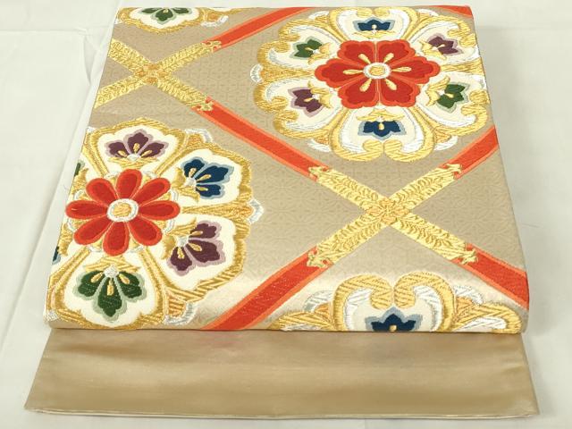 平和屋着物◎六通柄袋帯　唐織　正倉院天井花文　金銀糸　正絹　逸品　DABA5530qp