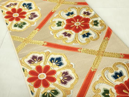 平和屋着物◎六通柄袋帯　唐織　正倉院天井花文　金銀糸　正絹　逸品　DABA5530qp