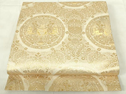 平和屋着物◎六通柄袋帯　狩猟文　金糸　正絹　逸品　DABA5617qp