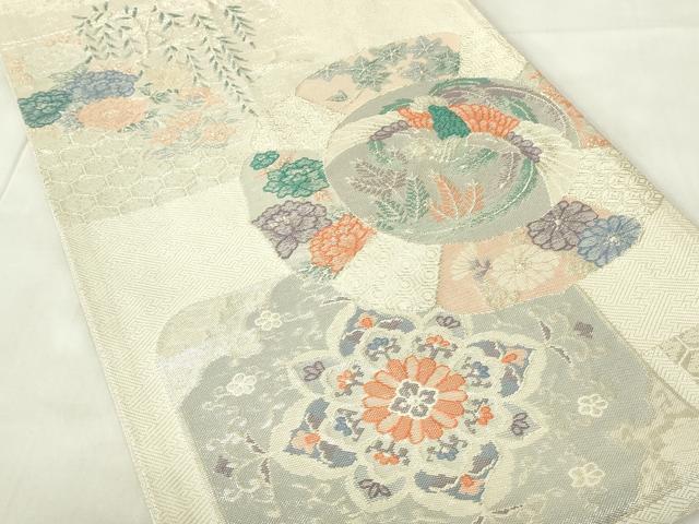 平和屋着物◎佐賀錦　六通柄袋帯　正倉院鳳凰花文　銀糸　正絹　逸品　DABA5627qp