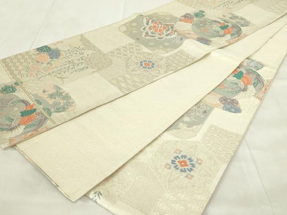 平和屋着物◎佐賀錦　六通柄袋帯　正倉院鳳凰花文　銀糸　正絹　逸品　DABA5627qp