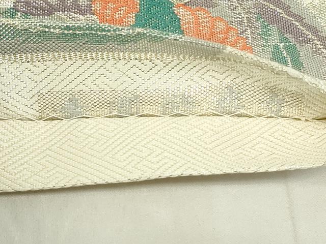 平和屋着物◎佐賀錦　六通柄袋帯　正倉院鳳凰花文　銀糸　正絹　逸品　DABA5627qp