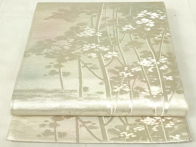 平和屋着物◎六通柄袋帯　樹林文　銀糸　正絹　逸品　DABA5628qp