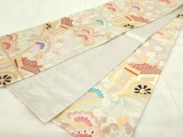 平和屋着物◎佐賀錦　両面　全通柄　京袋帯　御所車花文　金銀糸　正絹　逸品　DABA5632qp