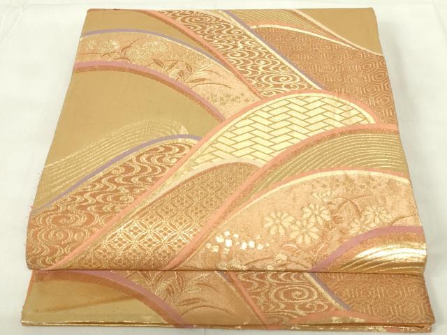 平和屋着物◎六通柄袋帯　立波吉祥花文　金糸　正絹　逸品　DABA5634qp
