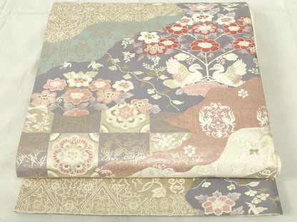 平和屋着物◎六通柄袋帯　唐織　道長更紗花鳥文　金糸　正絹　逸品　DABA5638qp
