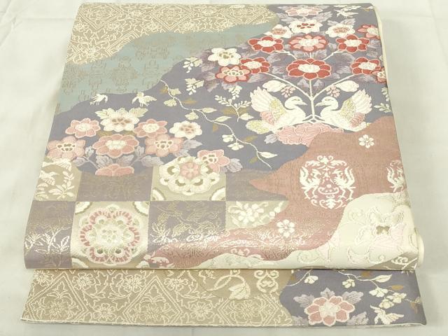 平和屋着物◎六通柄袋帯　唐織　道長更紗花鳥文　金糸　正絹　逸品　DABA5638qp