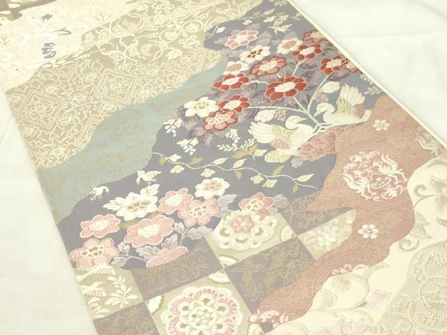 平和屋着物◎六通柄袋帯　唐織　道長更紗花鳥文　金糸　正絹　逸品　DABA5638qp