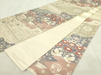 平和屋着物◎六通柄袋帯　唐織　道長更紗花鳥文　金糸　正絹　逸品　DABA5638qp