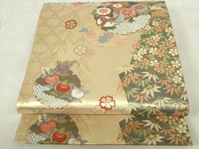 平和屋着物◎六通柄袋帯　唐織　雪輪鴛鴦花鳥文　金銀糸　正絹　逸品　DABA5643qp
