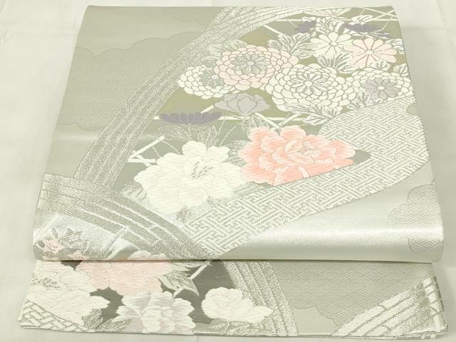 平和屋着物◎六通柄袋帯　唐織　花籬文　プラチナ箔二重織　正絹　逸品　DABA5651qp