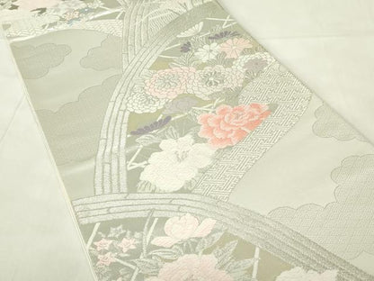 平和屋着物◎六通柄袋帯　唐織　花籬文　プラチナ箔二重織　正絹　逸品　DABA5651qp