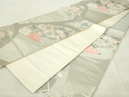 平和屋着物◎六通柄袋帯　唐織　花籬文　プラチナ箔二重織　正絹　逸品　DABA5651qp