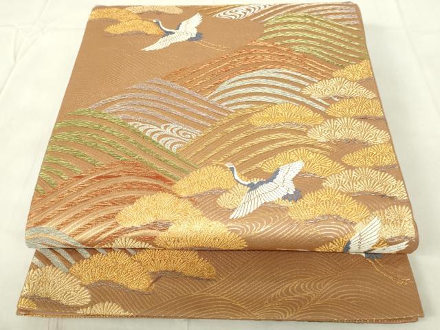 平和屋着物◎六通柄袋帯　唐織　六百綾錦　飛鶴松文　金銀糸　正絹　逸品　DABA5653qp