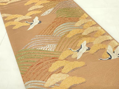 平和屋着物◎六通柄袋帯　唐織　六百綾錦　飛鶴松文　金銀糸　正絹　逸品　DABA5653qp