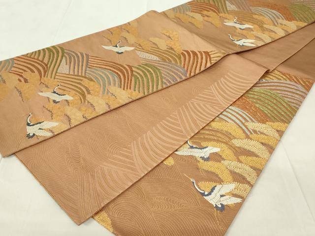平和屋着物◎六通柄袋帯　唐織　六百綾錦　飛鶴松文　金銀糸　正絹　逸品　DABA5653qp