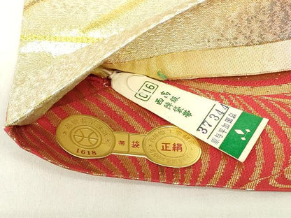 平和屋着物◎西陣　丸勇謹製　六通柄袋帯　立波文　金銀糸　証紙付き　正絹　逸品　DABA5716qp