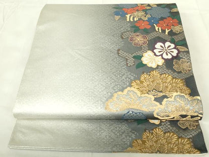 平和屋着物◎六通柄袋帯　花松文　金糸　正絹　逸品　DABA5727qp