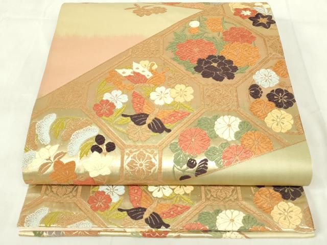 平和屋着物◎六通柄袋帯　唐織　吉祥花文　金糸　正絹　逸品　DABA5731qp