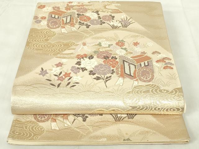 平和屋着物◎西陣　六通柄袋帯　唐織　御所車花文　金糸　正絹　逸品　DABA5732qp