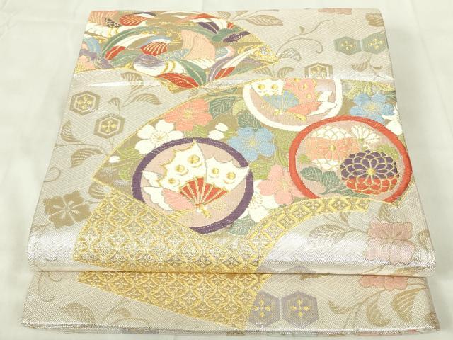 平和屋着物◎六通柄袋帯　唐織　地紙鴛鴦花文　金銀糸　正絹　逸品　DABA5738qp