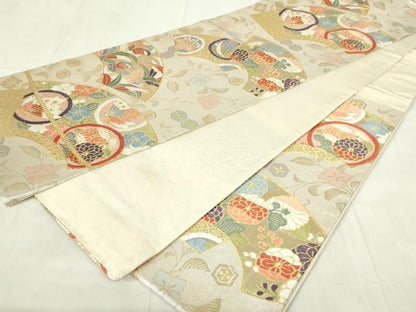 平和屋着物◎六通柄袋帯　唐織　地紙鴛鴦花文　金銀糸　正絹　逸品　DABA5738qp