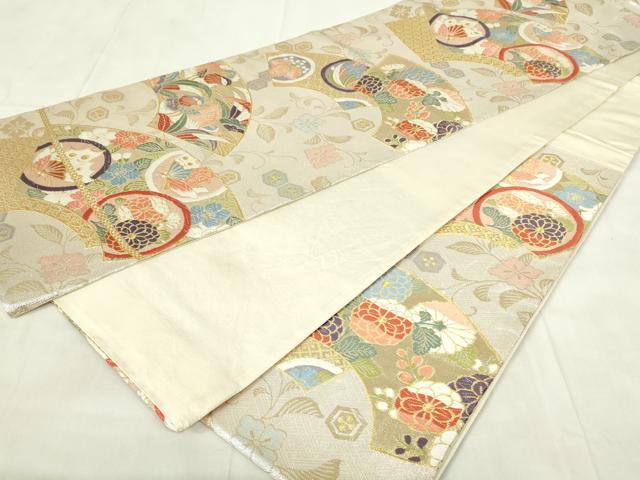 平和屋着物◎六通柄袋帯　唐織　地紙鴛鴦花文　金銀糸　正絹　逸品　DABA5738qp