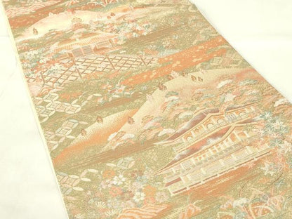 平和屋着物◎六通柄袋帯　古今絵文　風景文　金糸　正絹　逸品　DABA5809qp