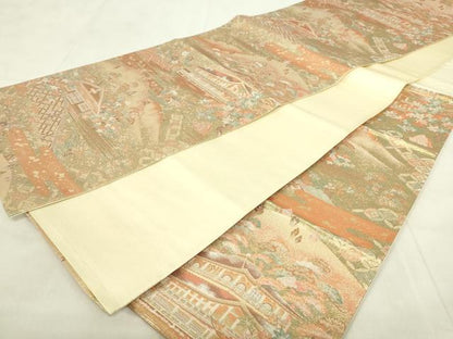 平和屋着物◎六通柄袋帯　古今絵文　風景文　金糸　正絹　逸品　DABA5809qp