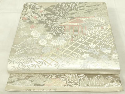 平和屋着物◎六通柄袋帯　プラチナ箔二重織　風景文　正絹　逸品　DABA5837qp