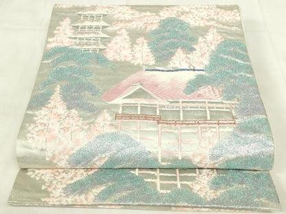 平和屋着物◎六通柄袋帯　唐織　九百錦　風景文　プラチナ箔　正絹　逸品　DABA5845qp