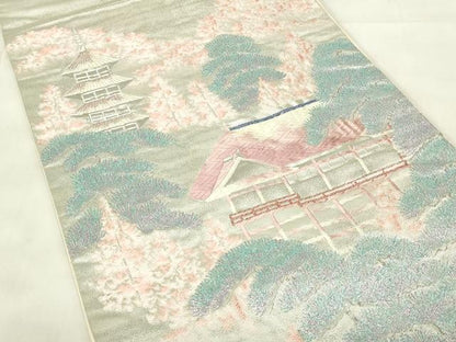 平和屋着物◎六通柄袋帯　唐織　九百錦　風景文　プラチナ箔　正絹　逸品　DABA5845qp