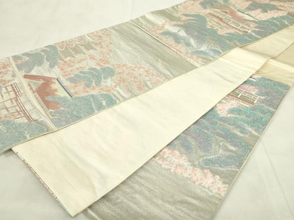 平和屋着物◎六通柄袋帯　唐織　九百錦　風景文　プラチナ箔　正絹　逸品　DABA5845qp