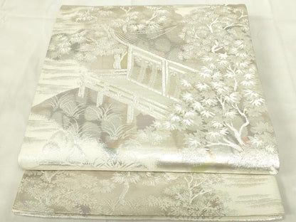 平和屋着物◎六通柄袋帯　古京錦　風景文　銀糸　二重引箔　正絹　逸品　DABA5855qp