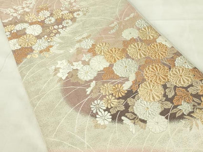 平和屋着物◎六通柄袋帯 砂子綾錦 流水取菊花紋 金銀糸 正絹 逸品 DABA5885qp