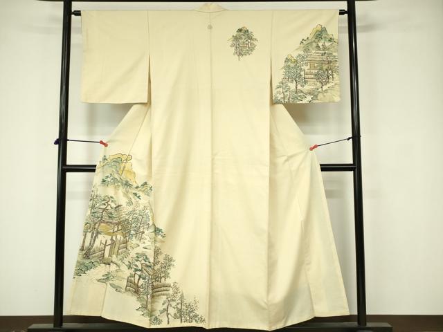 平和屋着物■訪問着 紬地 手描き 風景文 正絹 逸品 DABA5949qp