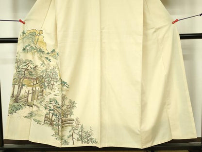 平和屋着物■訪問着 紬地 手描き 風景文 正絹 逸品 DABA5949qp