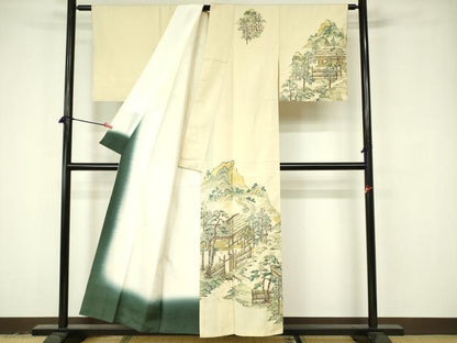 平和屋着物■訪問着 紬地 手描き 風景文 正絹 逸品 DABA5949qp